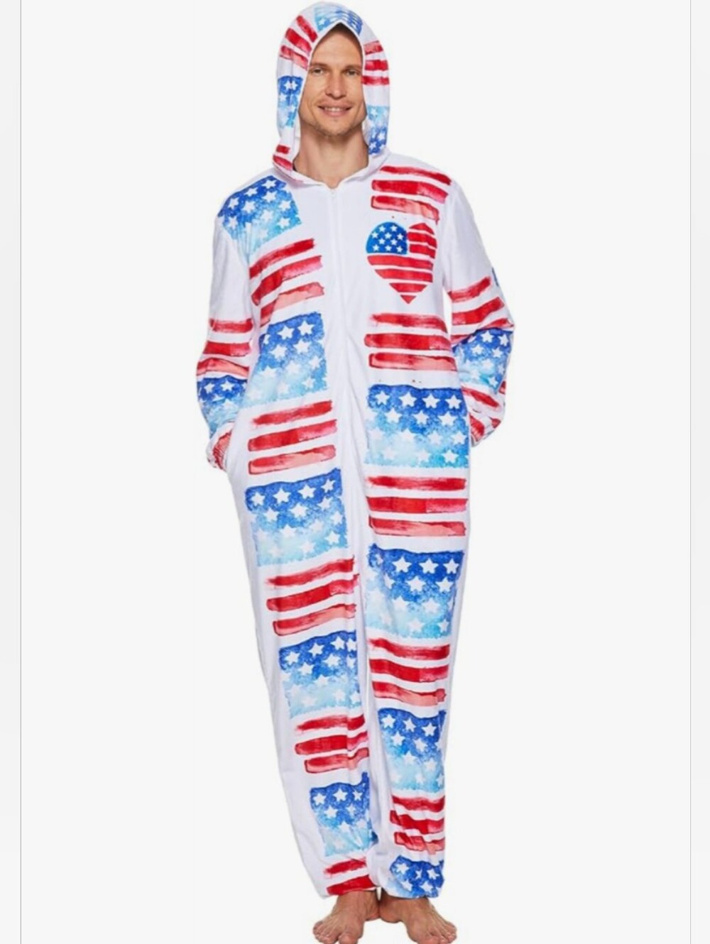 Renee Cho American Flag Independence Day 4th July Adult Onesie Pajamas Siz M